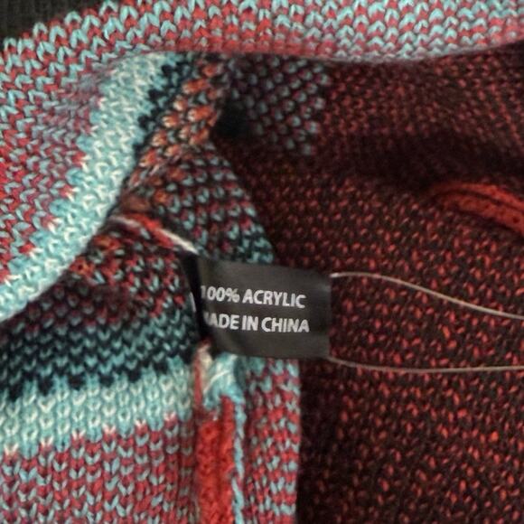 Boutique Cardigan Women's OS Black Multicolor Boho Aztec Open Front Knit Topper - Picture 5 of 8